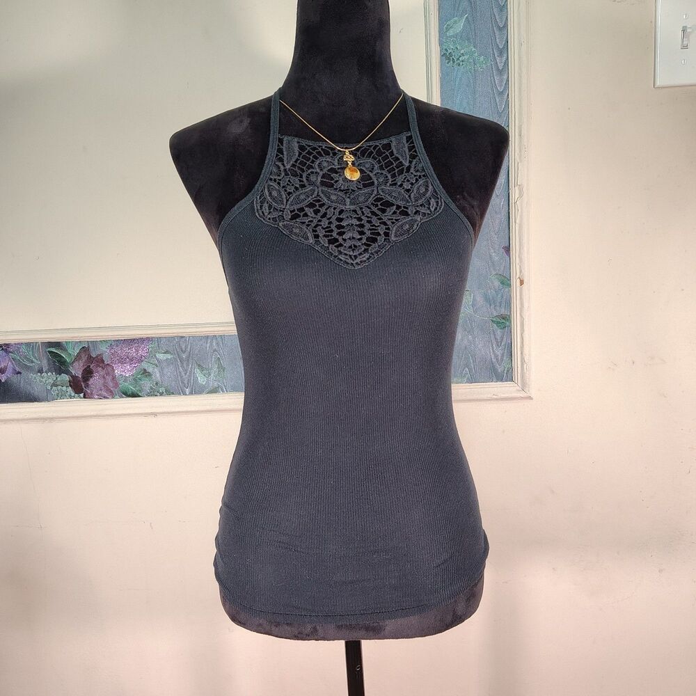 Boho Crochet Black Hippie Festival 💪 Tank Top Hollister/T494